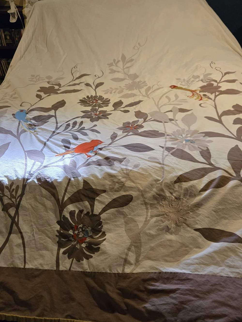 Hillcrest Cotton Neutral Floral Cotton Duvet Cover with Bird And Leaf Print